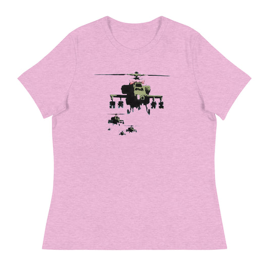 Women’s Banksy helicopter with bow fitted t-shirt