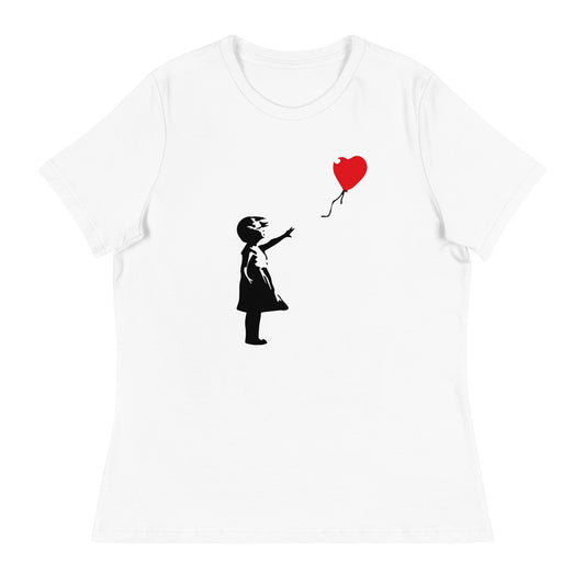 Women’s Banksy girl with heart balloon fitted t-shirt