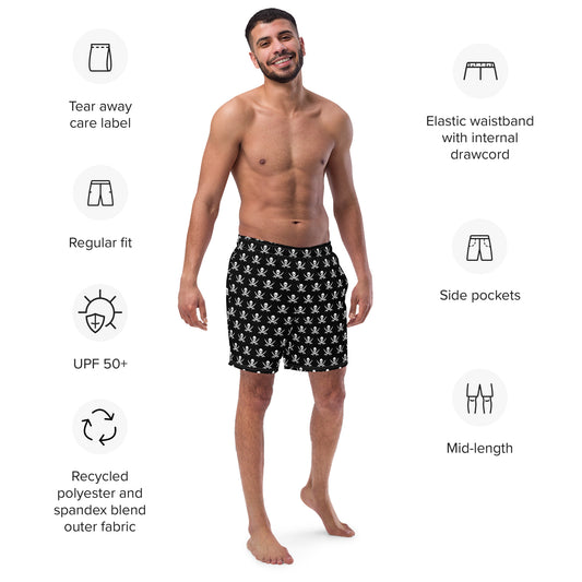 Jolly Roger pirate flag print men's swim trunks