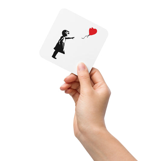 Banksy girl with heart balloon cork-backed coaster