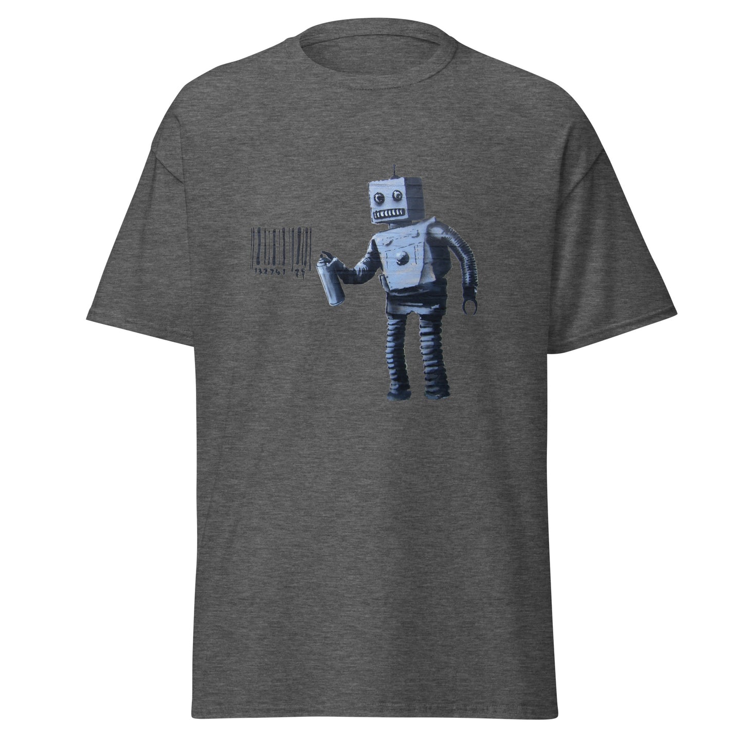 Klassisches T-Shirt mit Banksy-Graffiti-Roboter