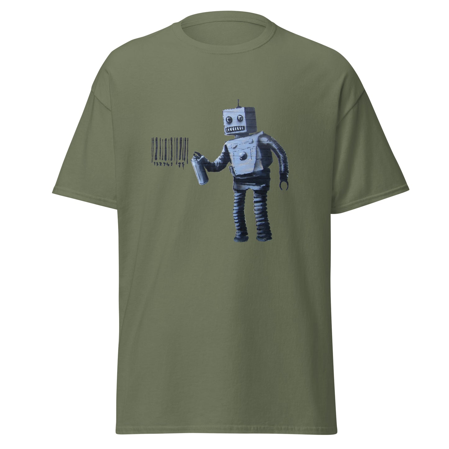 Klassisches T-Shirt mit Banksy-Graffiti-Roboter