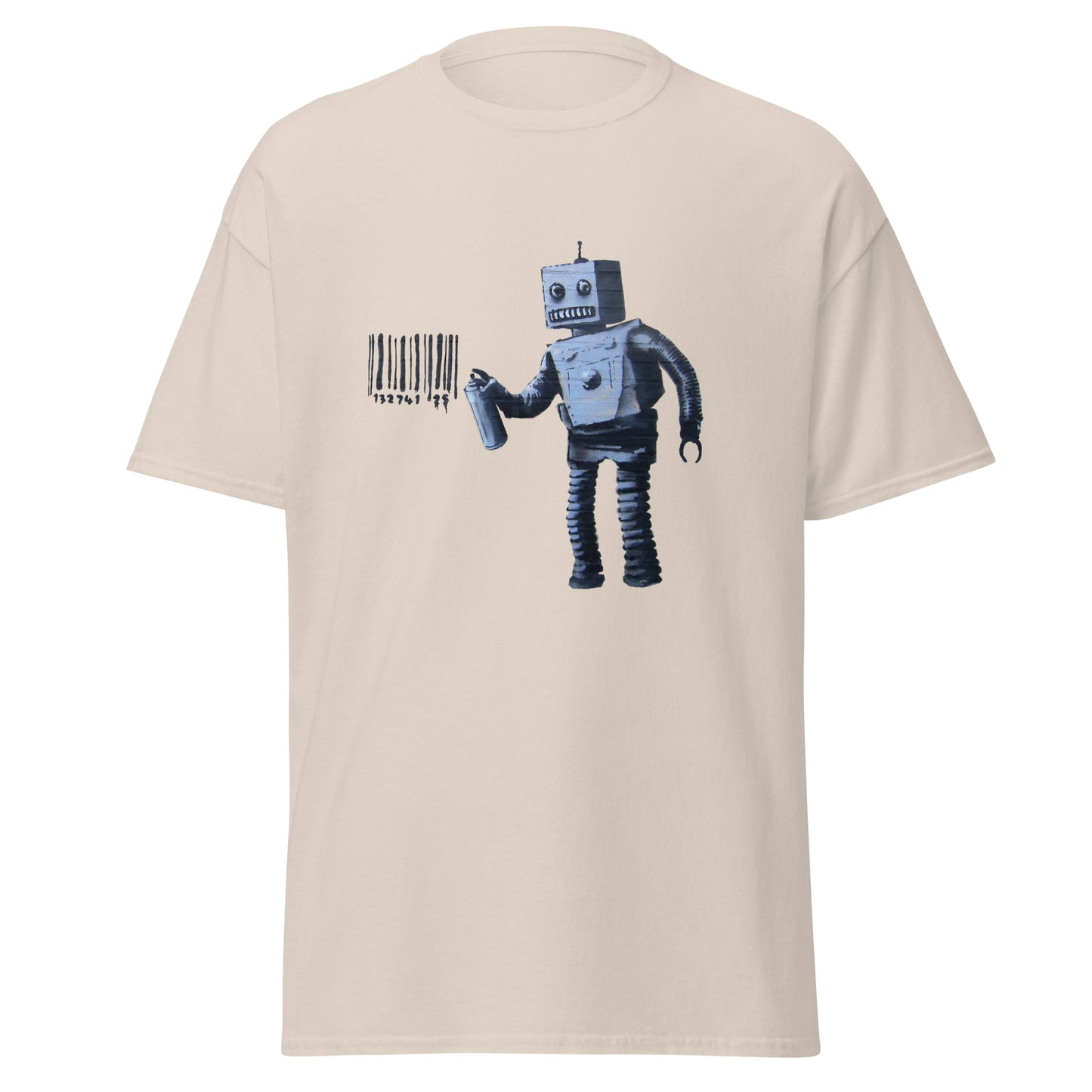 Klassisches T-Shirt mit Banksy-Graffiti-Roboter