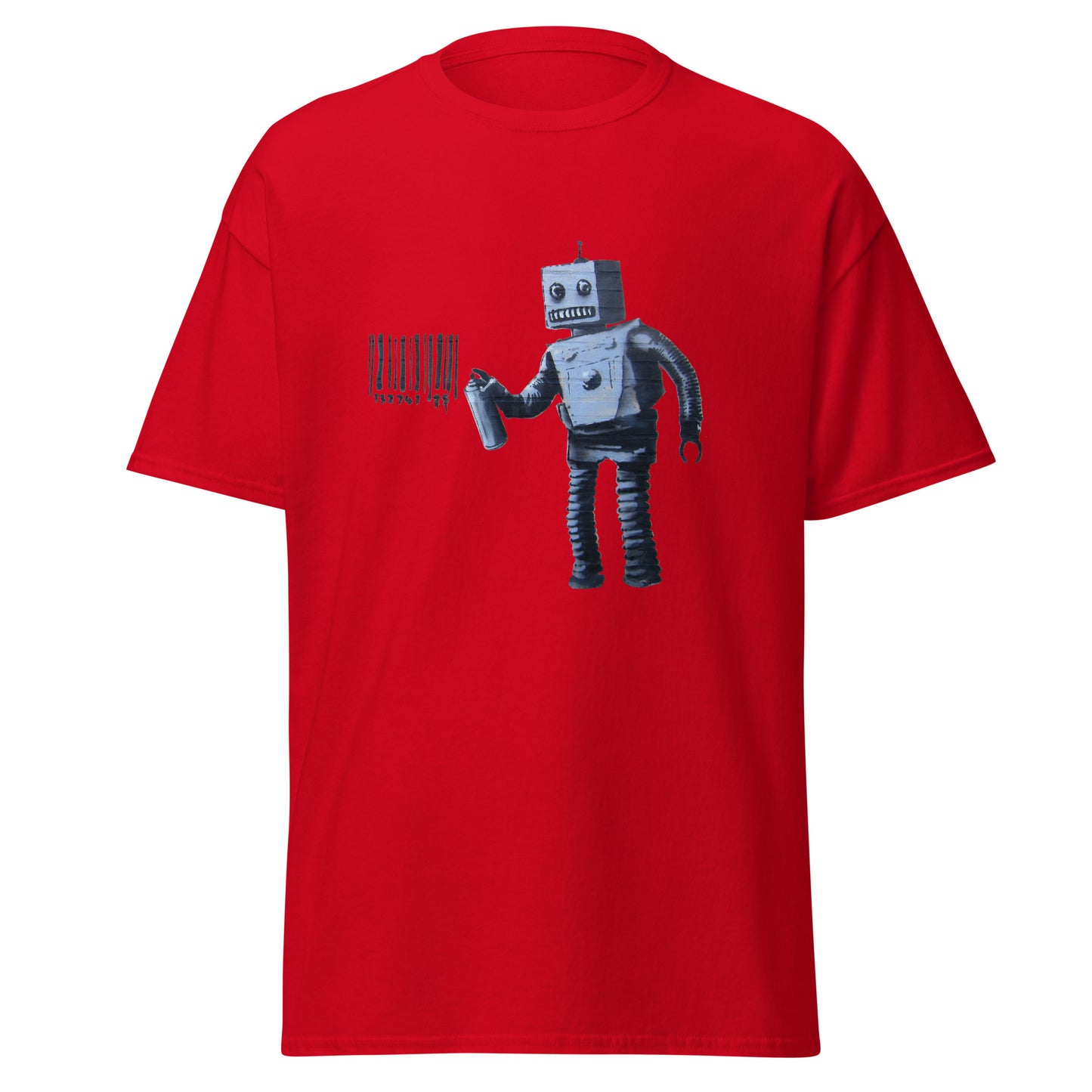 Klassisches T-Shirt mit Banksy-Graffiti-Roboter