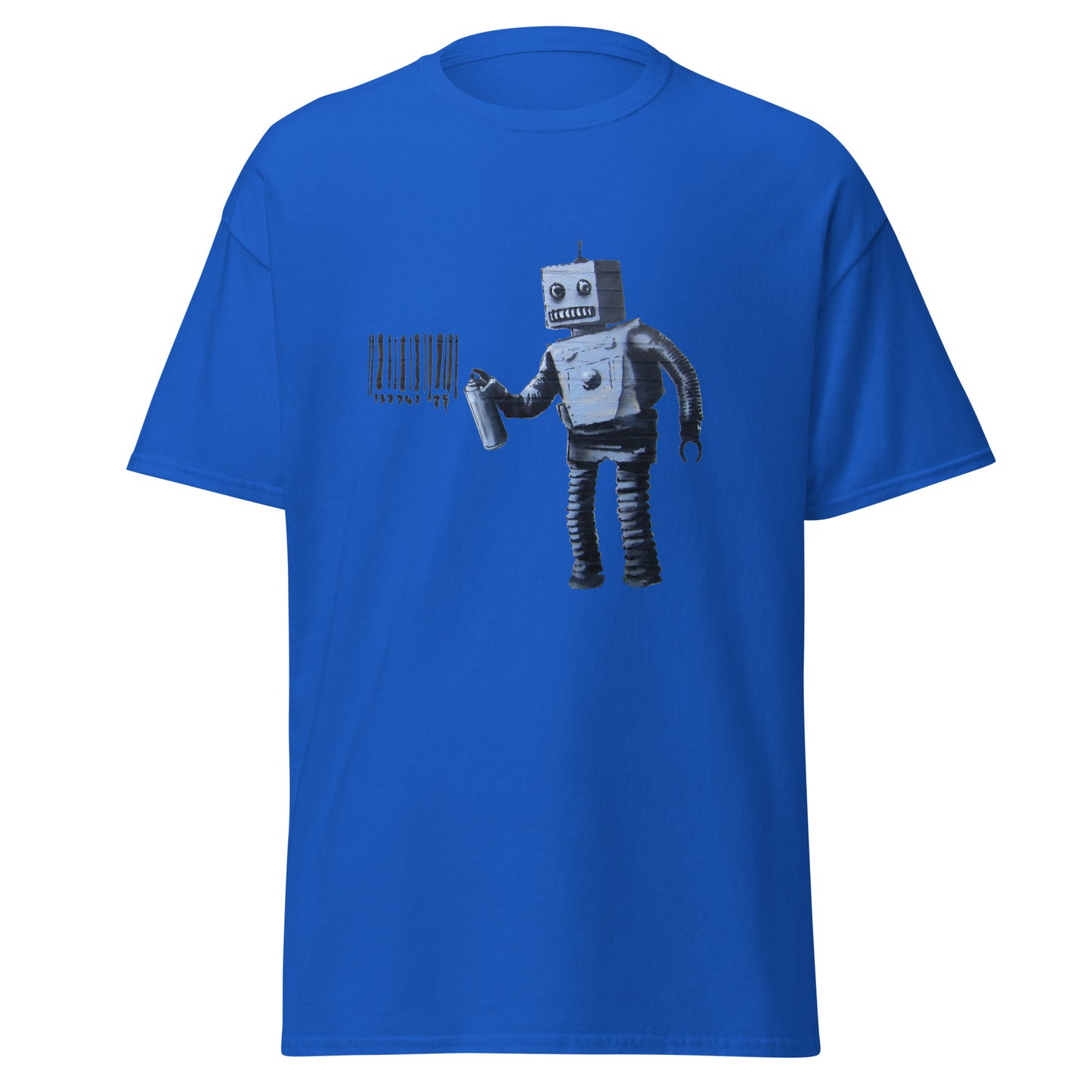 Klassisches T-Shirt mit Banksy-Graffiti-Roboter