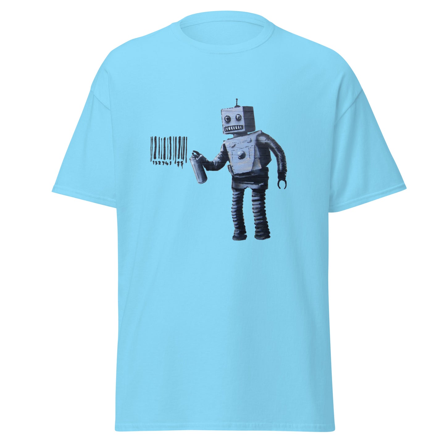 Klassisches T-Shirt mit Banksy-Graffiti-Roboter