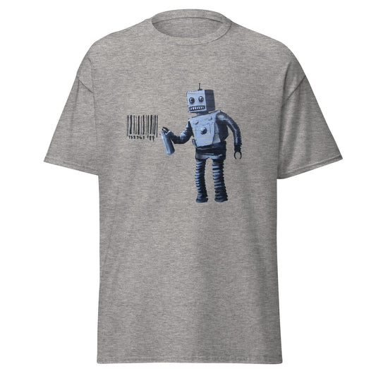 Klassisches T-Shirt mit Banksy-Graffiti-Roboter