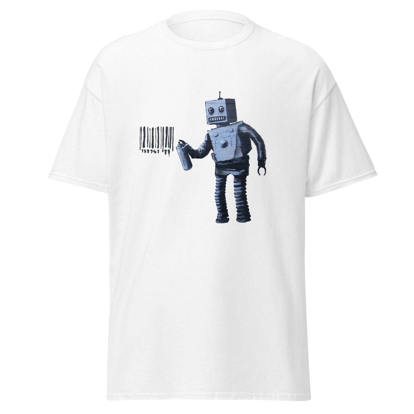 Klassisches T-Shirt mit Banksy-Graffiti-Roboter