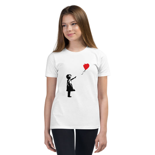 Kinder Banksy Mädchen mit Herz Ballon Kurzarm T-Shirt